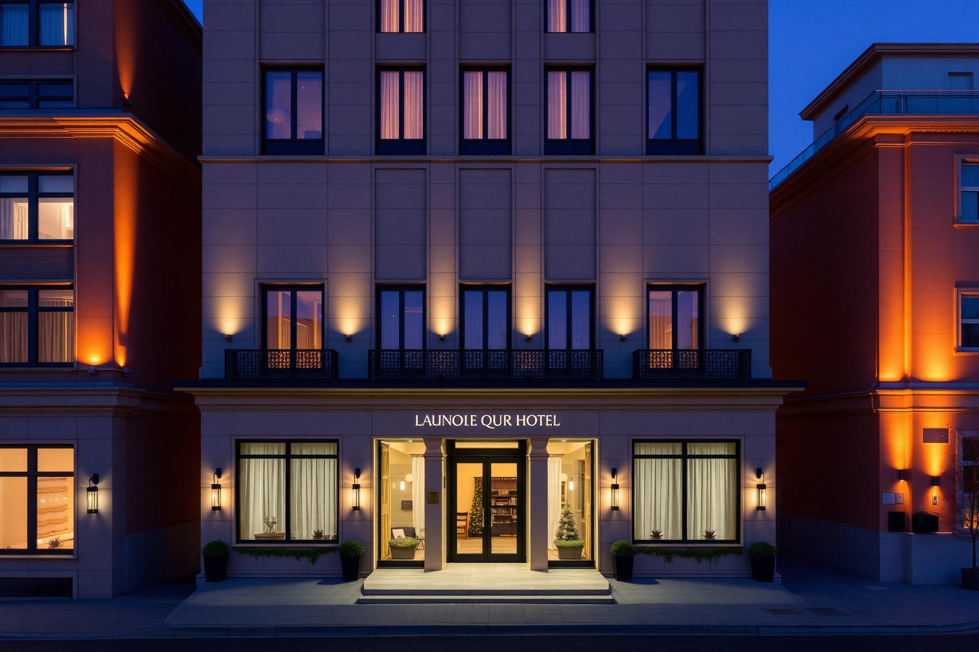 Hotel Sky Station exterior at dusk